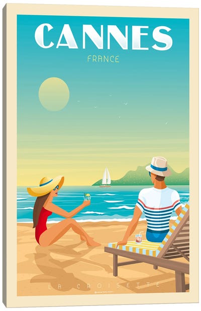 Cannes France Travel Poster Canvas Art Print - Scenic & Nature Typography