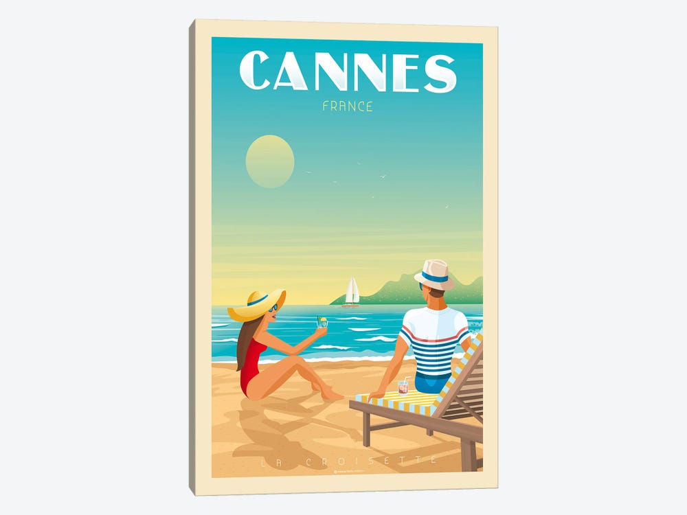 Cannes France Travel Poster by Olahoop Travel Posters 1-piece Canvas Wall Art