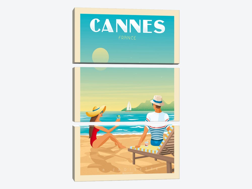 Cannes France Travel Poster by Olahoop Travel Posters 3-piece Canvas Artwork