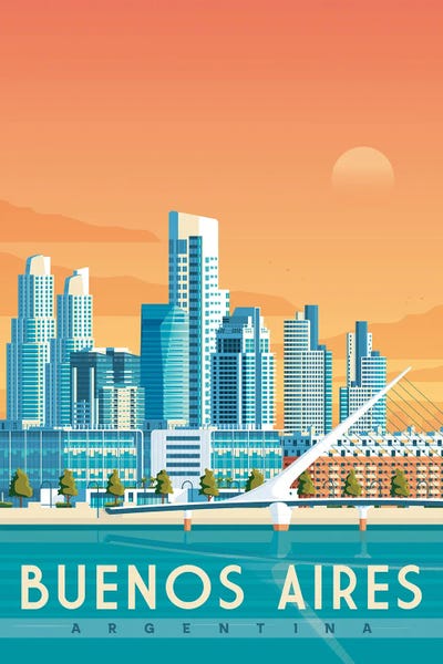 Argentina: Buenos Aires Argentina Travel Illustration by Olahoop Travel Posters