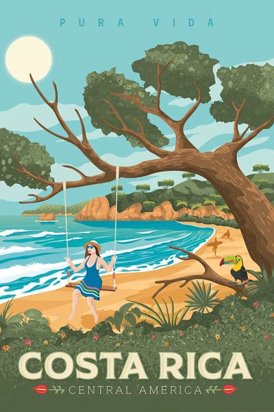 Central America: Costa Rica Beach Travel Illustration by Olahoop Travel Posters
