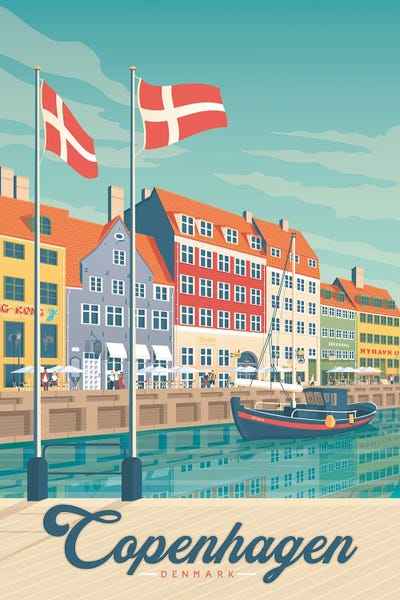 Denmark: Copenhagen Denmark Travel Illustration by Olahoop Travel Posters