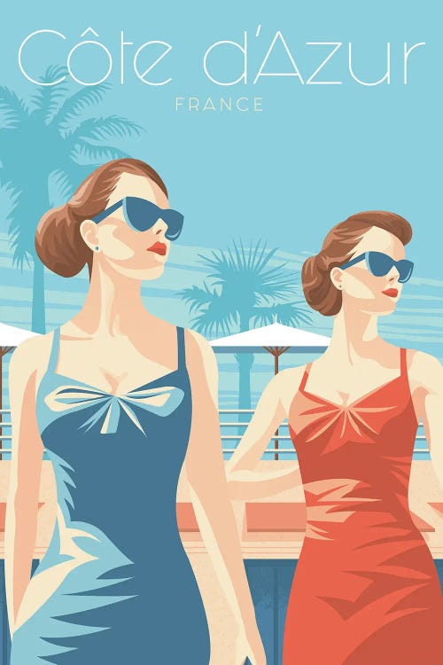 French Riviera Ladies France Travel Illustration