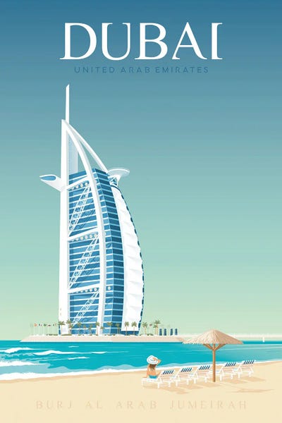 Olahoop Travel Posters: Dubai Burj Khalifa Travel Illustration by Olahoop Travel Posters