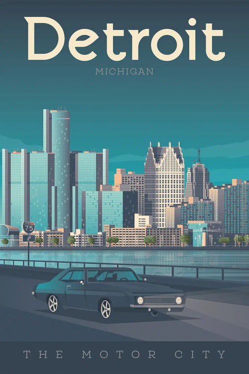 Detroit Michigan Travel Illustration