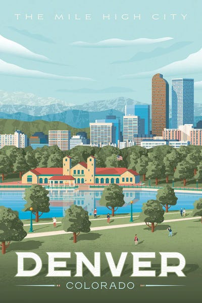 Olahoop Travel Posters: Denver Colorado Travel Illustration by Olahoop Travel Posters