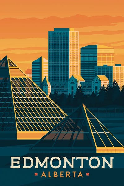 Olahoop Travel Posters: Edmonton Alberta Canada Travel Illustration by Olahoop Travel Posters