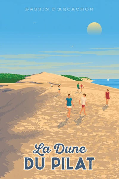 Olahoop Travel Posters: Dune Du Pilat France Travel Illustration by Olahoop Travel Posters