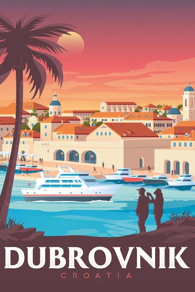 Olahoop Travel Posters: Dubrovnik Croatia Travel Illustration by Olahoop Travel Posters