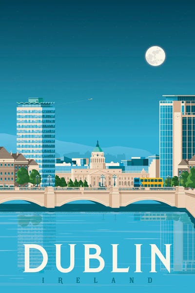 Olahoop Travel Posters: Dublin Ireland Travel Illustration by Olahoop Travel Posters