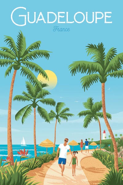 Olahoop Travel Posters: Guadeloupe Island France Travel Illustration by Olahoop Travel Posters