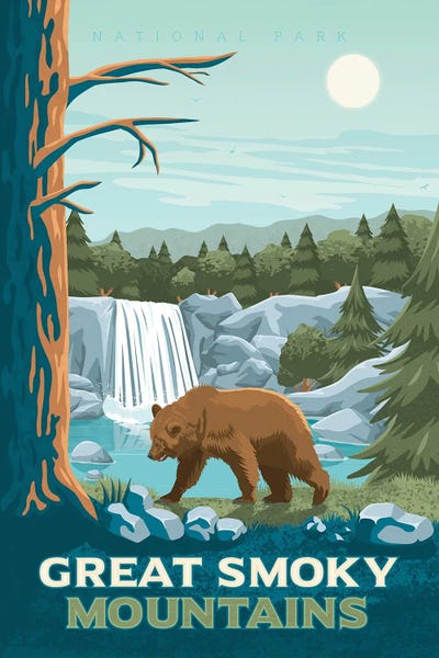 Fine Art Print: Great Smoky Mountains National Park Travel Illustration by Olahoop Travel Posters