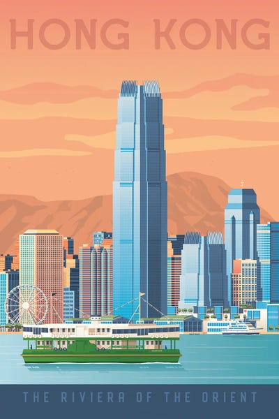 China: Hong Kong China Travel Illustration by Olahoop Travel Posters