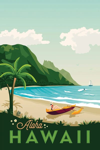 Hawaii Island United States Travel Illustration by Olahoop Travel Posters metal wall art
