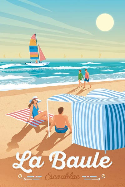 Sailboats: La Baule Beach France Travel Illustration by Olahoop Travel Posters