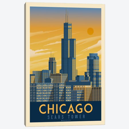 Chicago Illinois Travel Poster Canvas Print #OTP17} by Olahoop Travel Posters Canvas Artwork