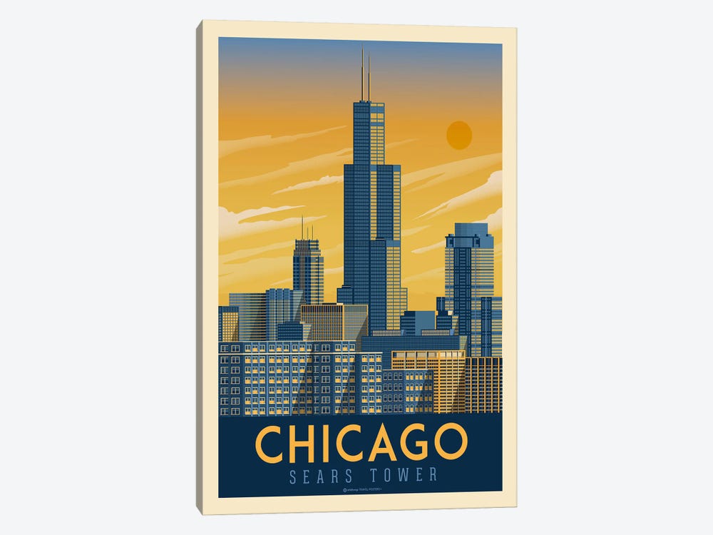 Chicago Illinois Travel Poster by Olahoop Travel Posters 1-piece Art Print