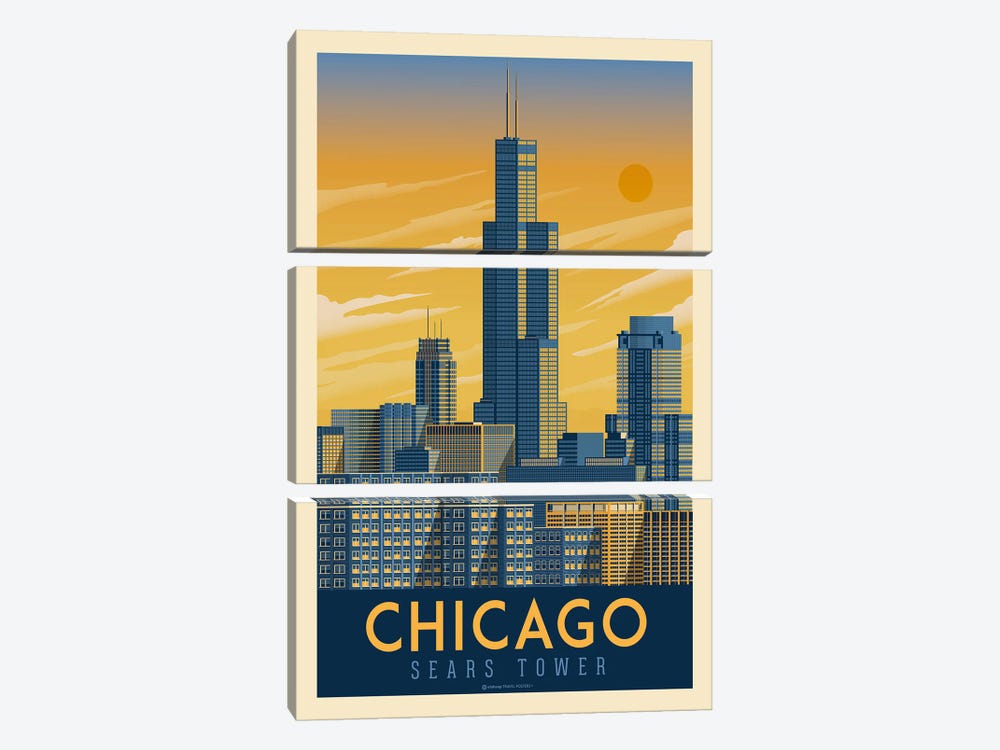 Chicago Illinois Travel Poster by Olahoop Travel Posters 3-piece Art Print