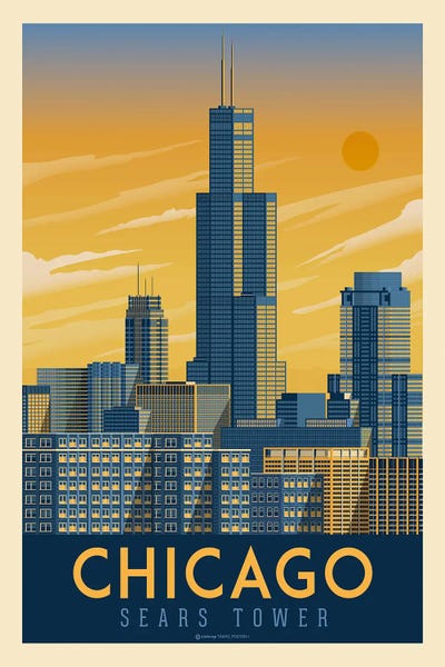 Chicago Posters: Chicago Illinois Travel Poster by Olahoop Travel Posters