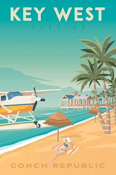 Olahoop Travel Posters: Key West Florida United States Travel Illustration by Olahoop Travel Posters