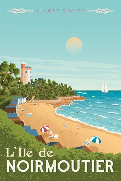 Olahoop Travel Posters: Noirmoutier Island France Travel Illustration by Olahoop Travel Posters