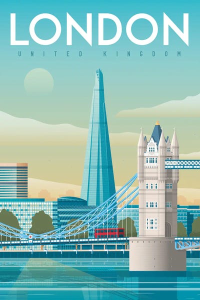 Olahoop Travel Posters: London Tower Bridge England Travel Illustration by Olahoop Travel Posters