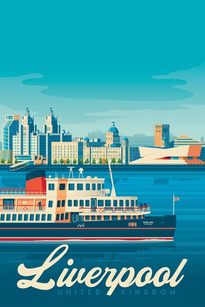 Olahoop Travel Posters: Liverpool England Travel Illustration by Olahoop Travel Posters