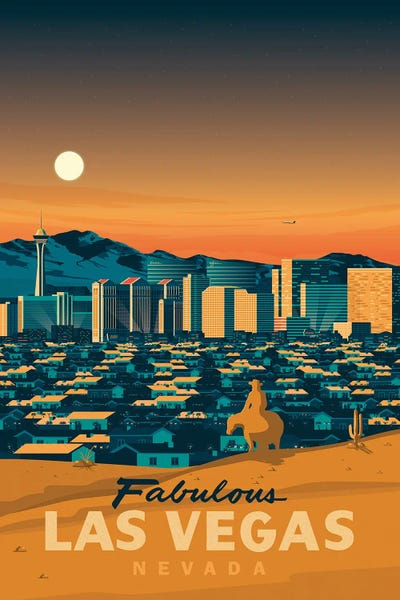 Las Vegas Nevada Desert United States Travel Illustration by Olahoop Travel Posters framed canvas print