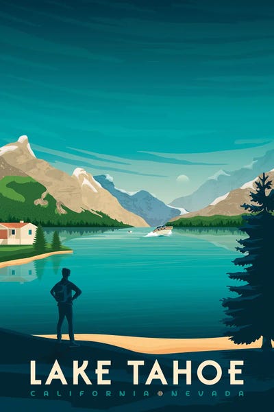 Olahoop Travel Posters: Lake Tahoe National Park United States Travel Illustration by Olahoop Travel Posters
