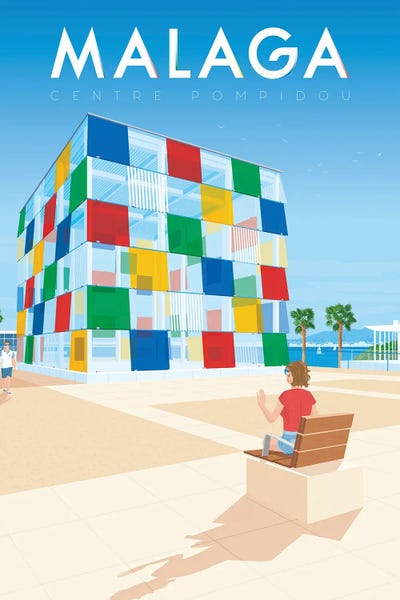 Olahoop Travel Posters: Malaga Andalusia Spain Travel Illustration by Olahoop Travel Posters