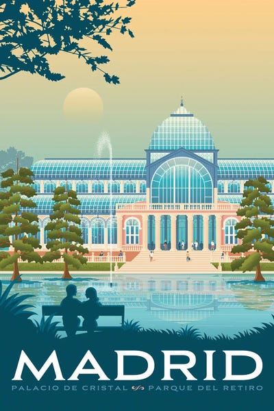 Olahoop Travel Posters: Madrid Palacia De Cristal Spain Travel Illustration by Olahoop Travel Posters
