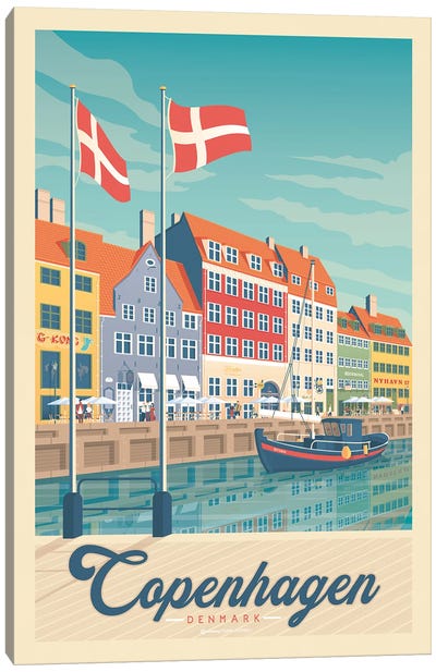 Copenhagen Denmark Travel Poster Canvas Art Print - Denmark Art