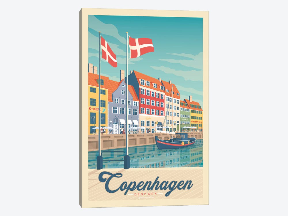 Copenhagen Denmark Travel Poster by Olahoop Travel Posters 1-piece Canvas Artwork