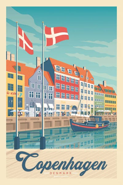 Mid-Century Modern Décor: Copenhagen Denmark Travel Poster by Olahoop Travel Posters