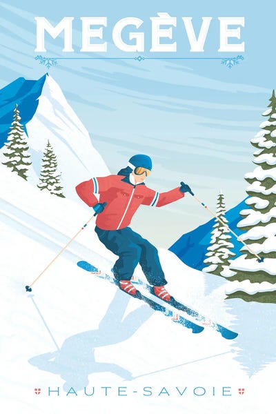 Snowy Mountains: Megève Ski Resort Savoir France Travel Illustration by Olahoop Travel Posters