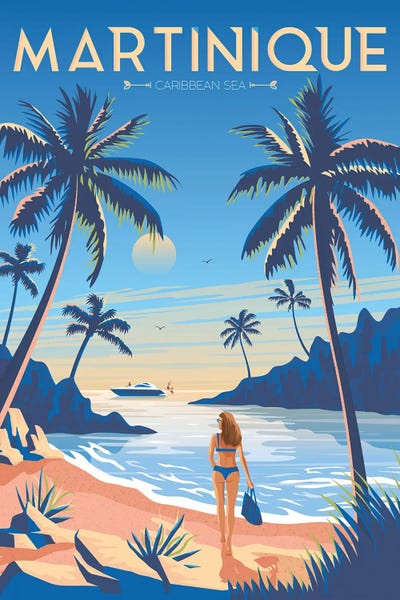 Olahoop Travel Posters: Martinique Island France Travel Illustration by Olahoop Travel Posters