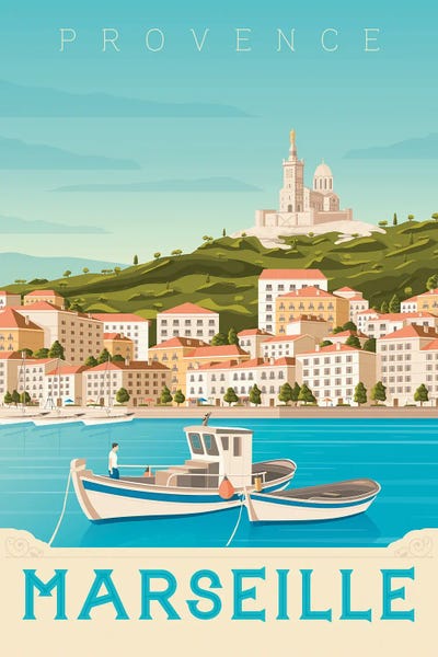 Olahoop Travel Posters: Marseille Provence France Travel Illustration by Olahoop Travel Posters