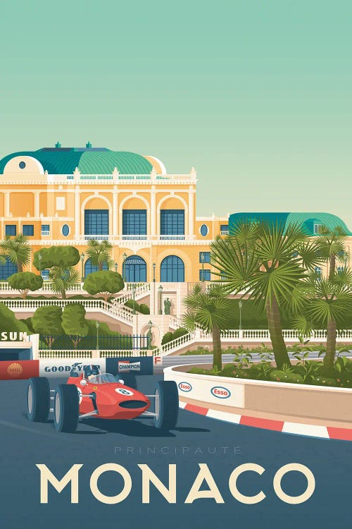 Monaco Formula One French Riviera Travel Illustration