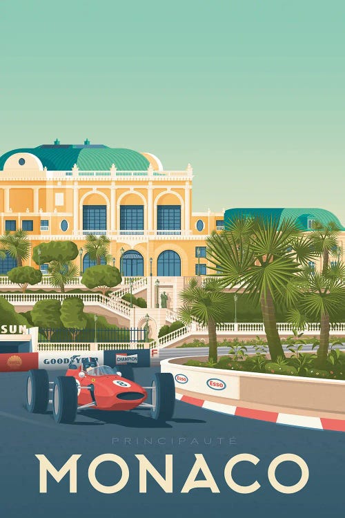 Monaco Formula One French Riviera Travel Illustration by Olahoop Travel Posters wall art