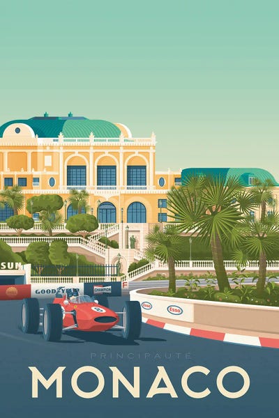 Olahoop Travel Posters: Monaco Formula One French Riviera Travel Illustration by Olahoop Travel Posters