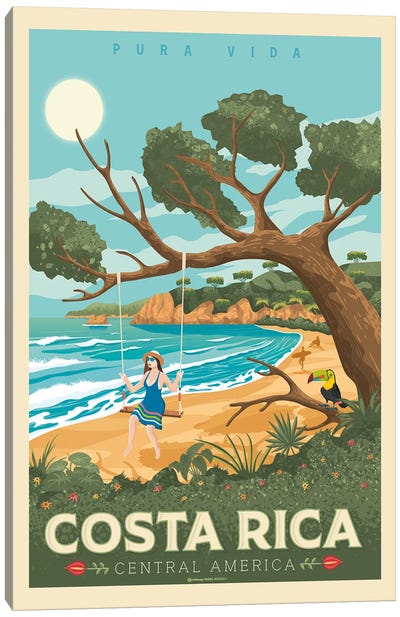 Costa Rica Travel Poster Canvas Art Print - Tropical Beach Art