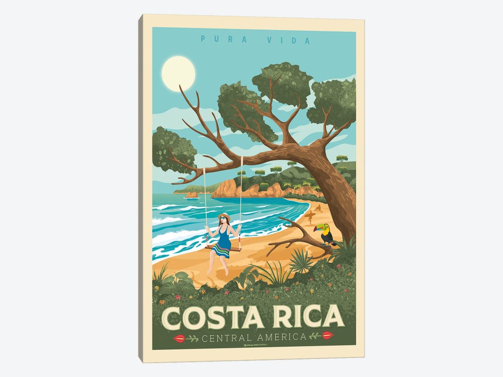 Costa Rica Travel Poster by Olahoop Travel Posters 1-piece Canvas Art Print