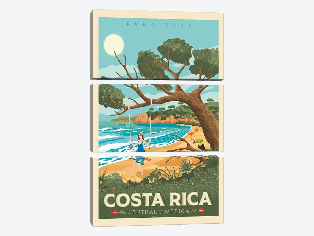 Costa Rica Travel Poster by Olahoop Travel Posters 3-piece Canvas Art Print