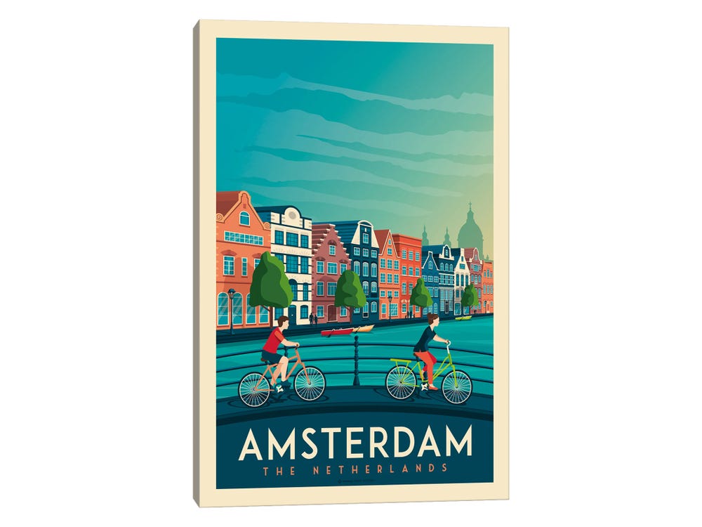 Olahoop Travel Posters Large Canvas Art Prints - Amsterdam Travel Poster ( places > Europe > Netherlands > Amsterdam > Amsterdam Travel Posters art) 