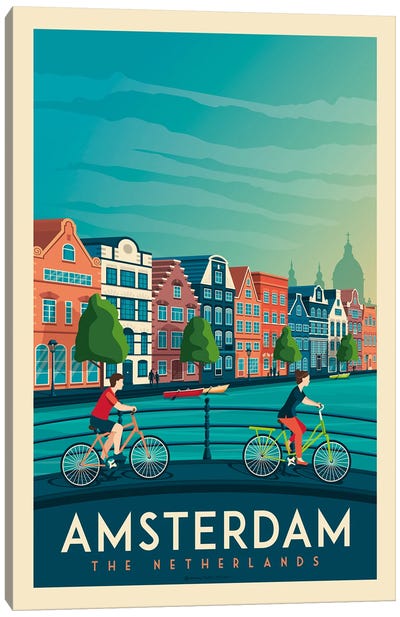 Amsterdam Travel Poster Canvas Art Print - Urban River, Lake & Waterfront Art