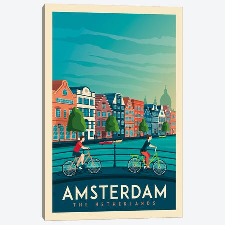 Amsterdam Travel Poster Canvas Print #OTP1} by Olahoop Travel Posters Canvas Art