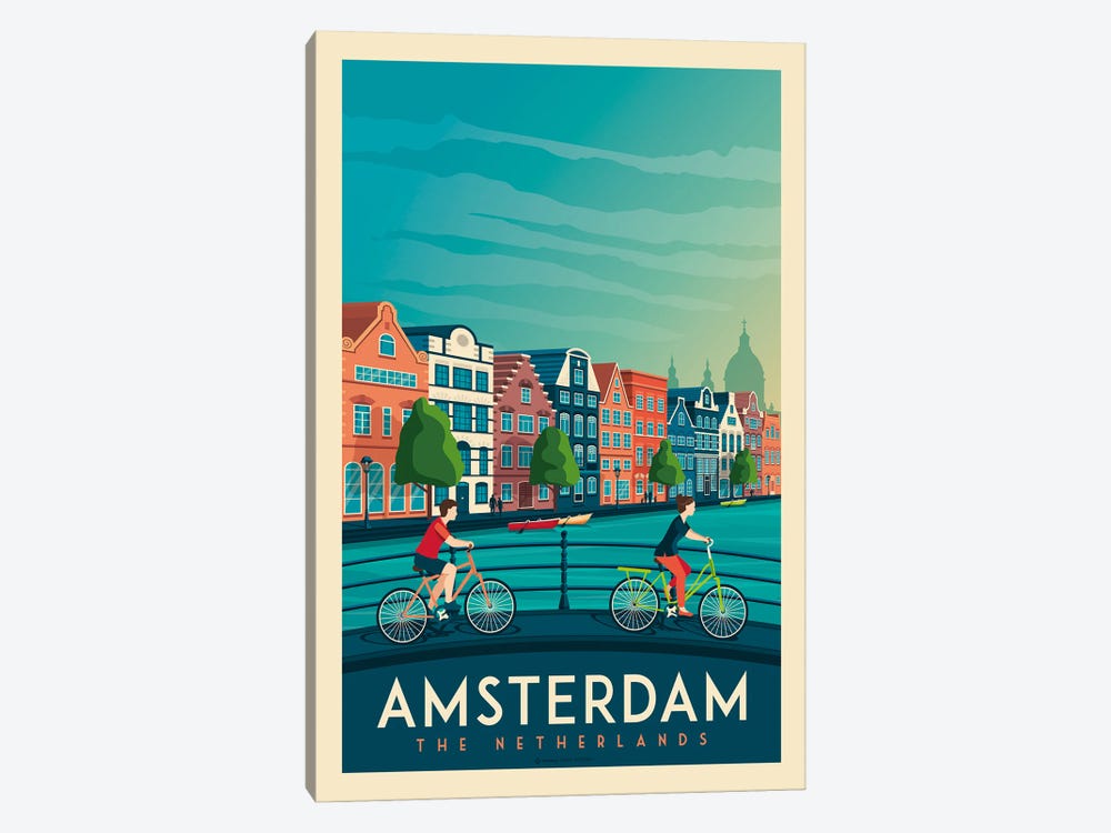 Amsterdam Travel Poster by Olahoop Travel Posters 1-piece Canvas Art Print