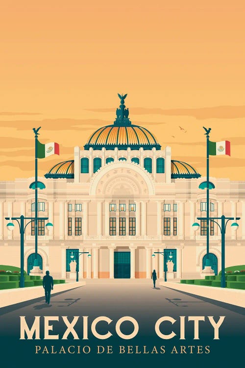 Mexico City Palacio De Bellas Artes Travel Illustration