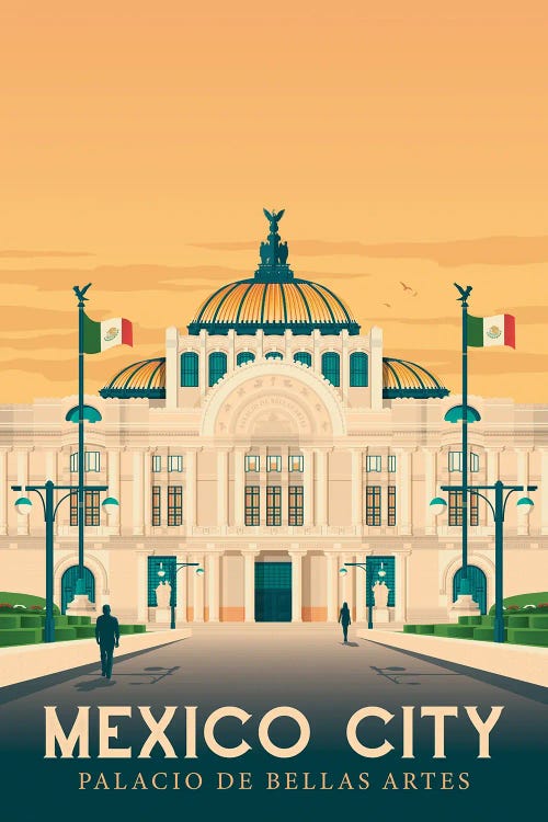 Mexico City Palacio De Bellas Artes Travel Illustration by Olahoop Travel Posters wall art