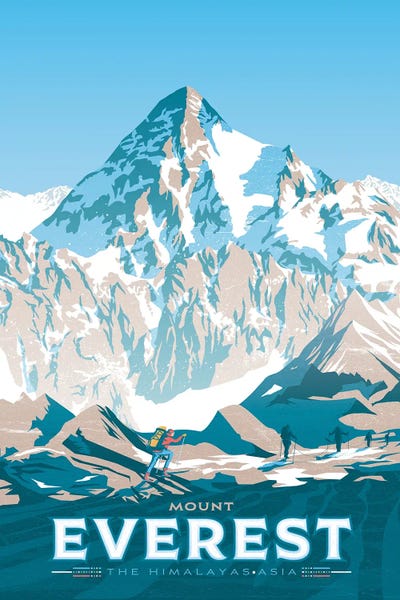 Olahoop Travel Posters: Mount Everest Himalaya Asia Travel Illustration by Olahoop Travel Posters
